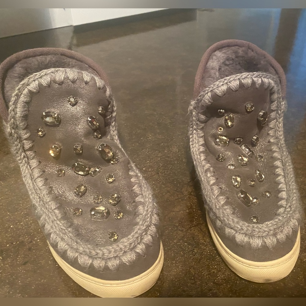 Mou Gray Ankle Boots with Gem Accents